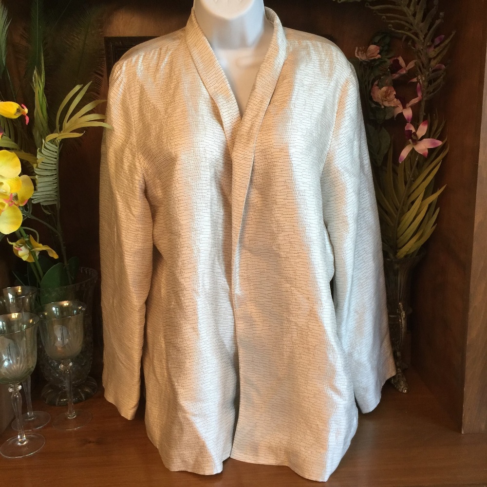 Eileen Fisher tweed silk blend open front Blazer L